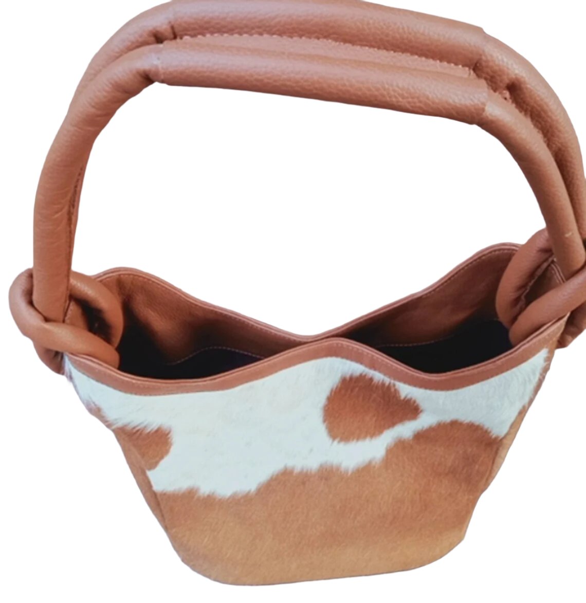 Women Cowhide Brown Bucket Bag