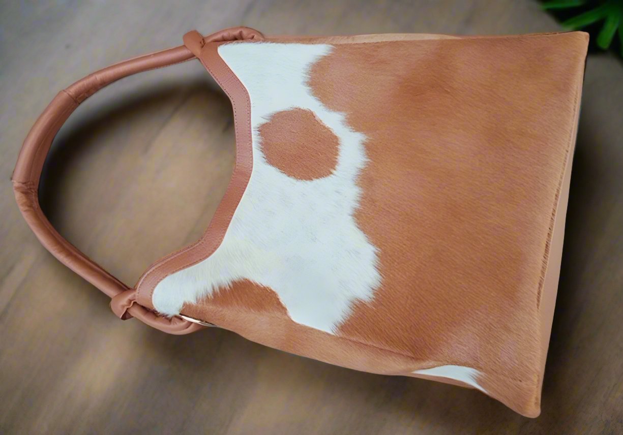 Women Cowhide Brown Bucket Bag