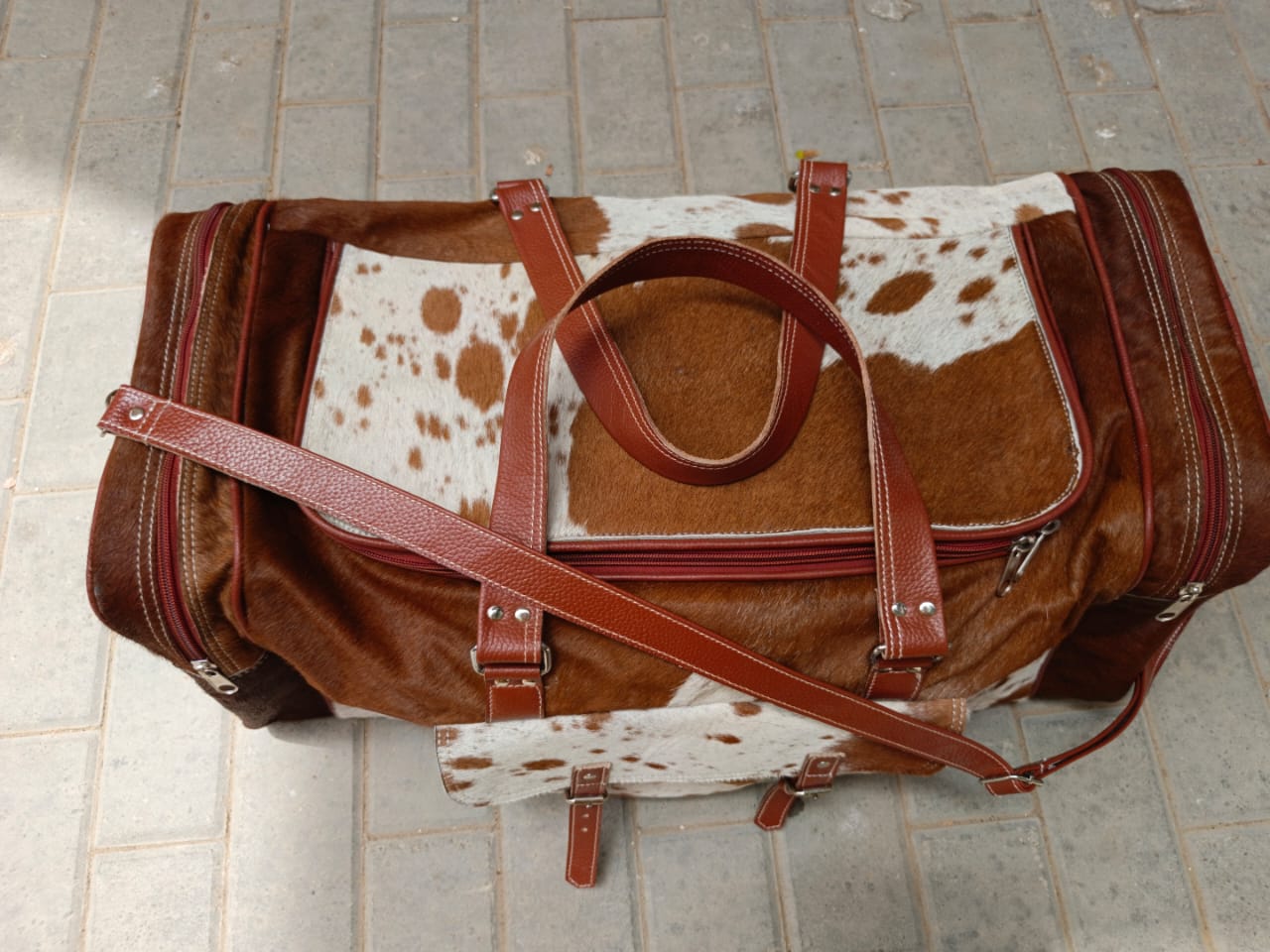 cowhide duffle bag cow hair on travel bag cowhide leather bag travel bag brown leather bag weekender travel bag gym bag