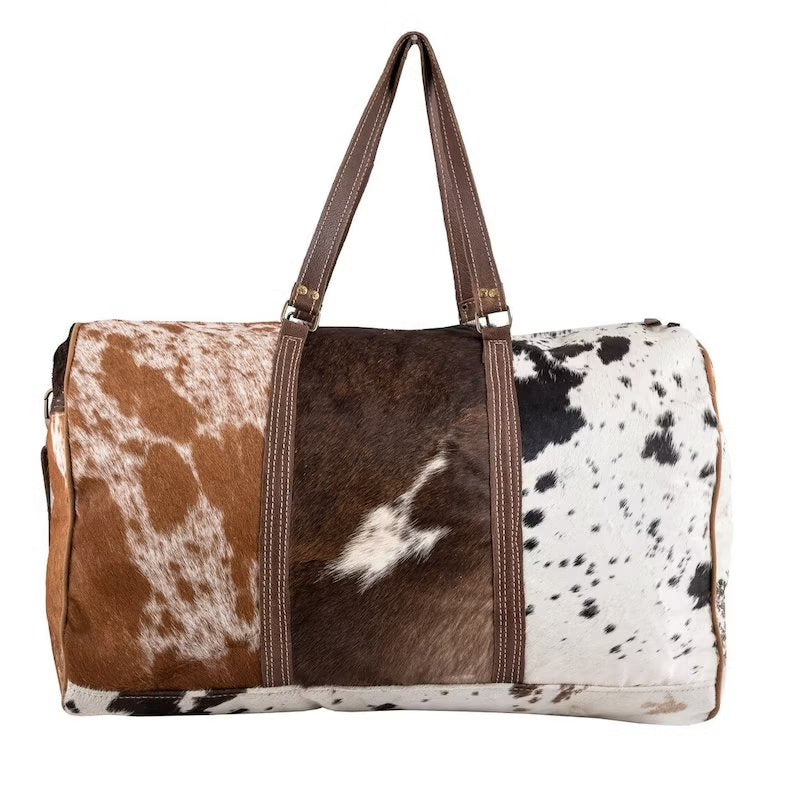 Large Tricolor Cowhide Duffel Bag Genuine Leather Travel Bag