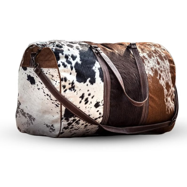 Large Tricolor Cowhide Duffel Bag Genuine Leather Travel Bag
