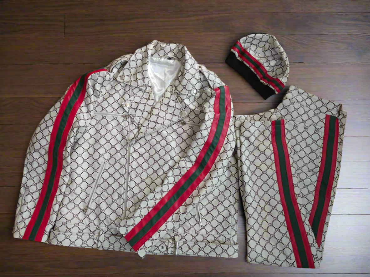 White Leather Suit With Cap