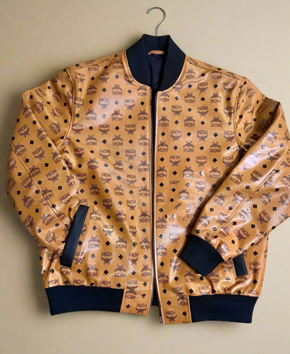 mcm bomber jacket | mcm varsity jacket | mcm printed designer jacket | men's bomber jacket | bomber leather jacket for men | men's aviator jacket | men's fashion jacket | brown leather jacket