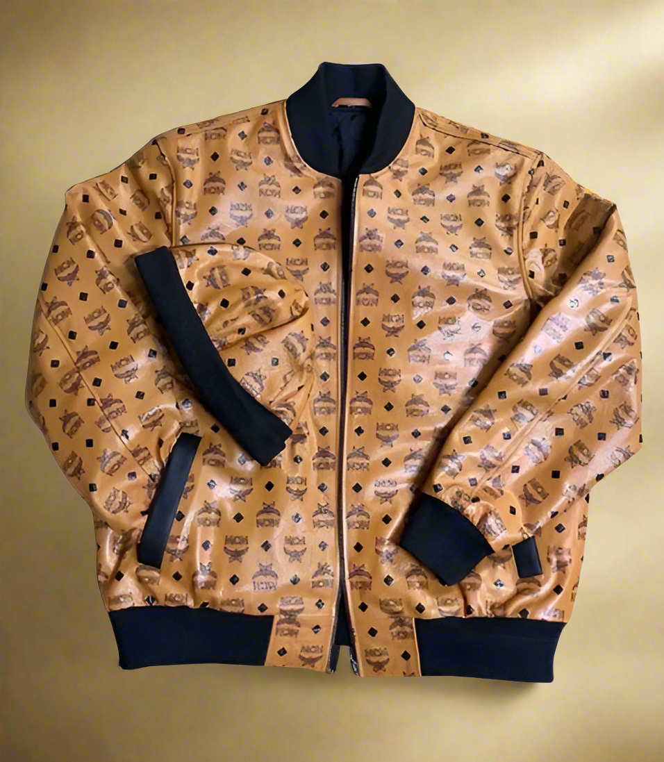 mcm bomber jacket | mcm varsity jacket | mcm printed designer jacket | men's bomber jacket | bomber leather jacket for men | men's aviator jacket | men's fashion jacket | brown leather jacket