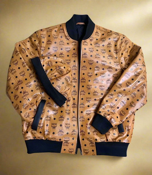 mcm bomber jacket | mcm varsity jacket | mcm printed designer jacket | men's bomber jacket | bomber leather jacket for men | men's aviator jacket | men's fashion jacket | brown leather jacket