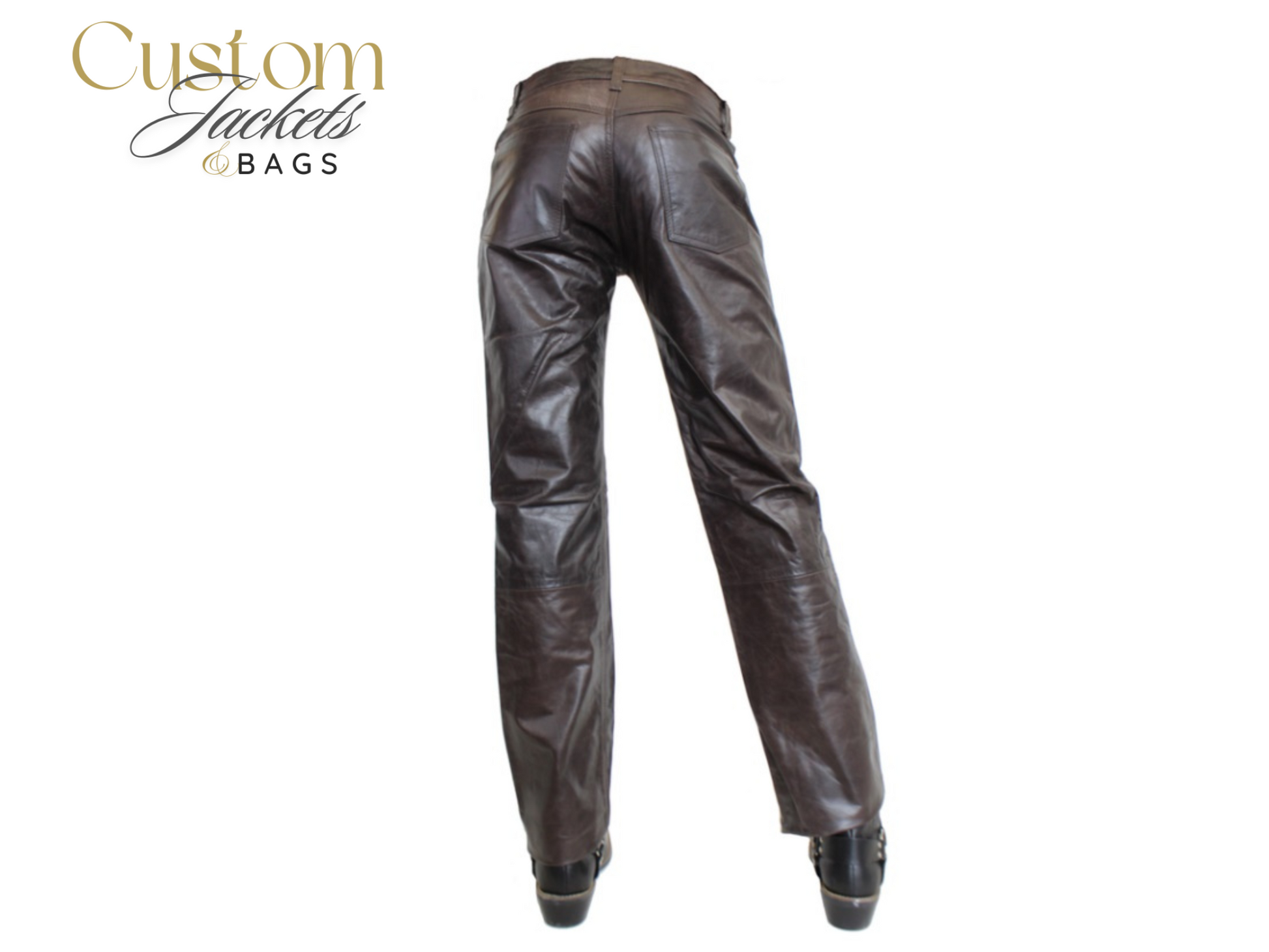 men's black leather straight-leg pants