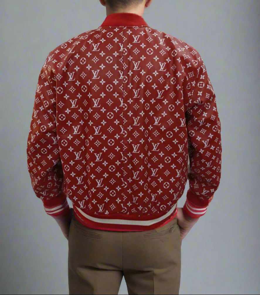 red leather jacket men red bomber jacket men real leather jacket red lv jacket