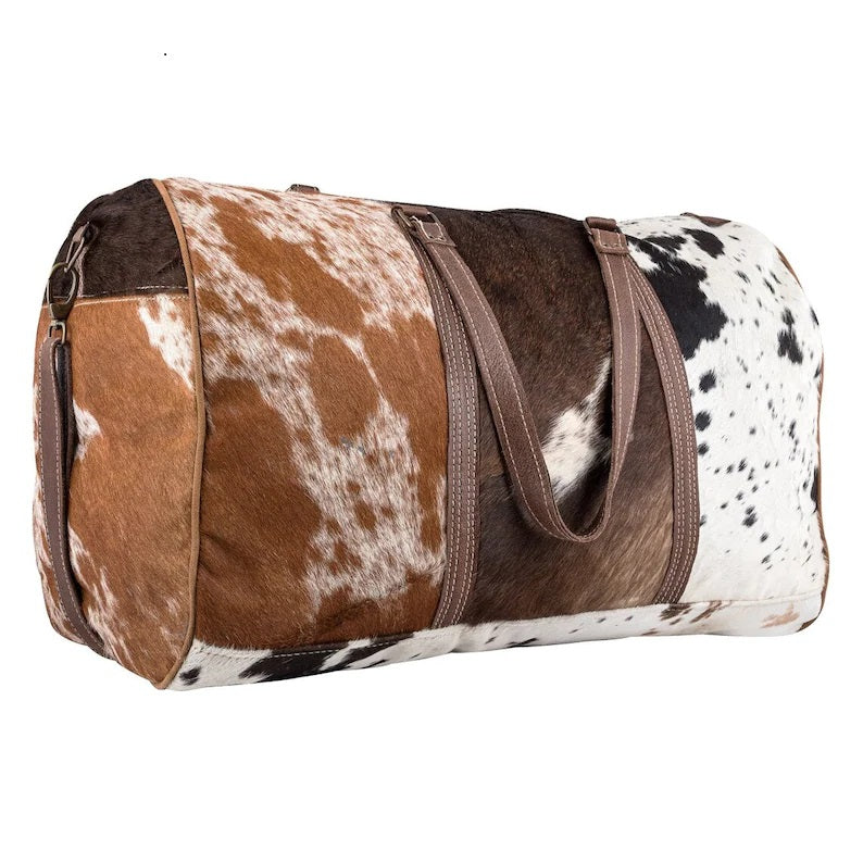 Large Tricolor Cowhide Duffel Bag Genuine Leather Travel Bag